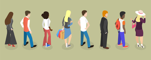 Fototapeta na wymiar 3D Isometric Flat Vector Set of Back View People, Group of Young Diverse Characters