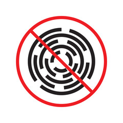 No fingerprint icon. Forbidden fingerprint icon. No scan vector sign. Prohibited scaning vector icon. Warning, caution, attention, restriction flat sign design. Do not scan fingerprint icon