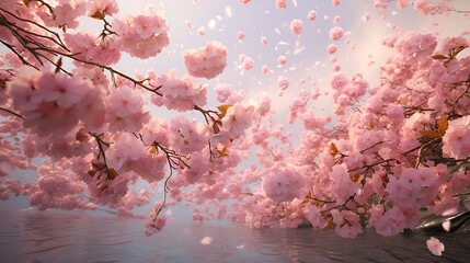 The ephemeral beauty of falling Sakura blossoms in the vibrant hues of spring. Generative Ai