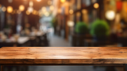 Cozy Wooden Table in a Vintage Cafe Interior - Warm Atmosphere for Relaxation and Stylish Coffee Enjoyment in a Retro Restaurant Setting with Rustic Decor.