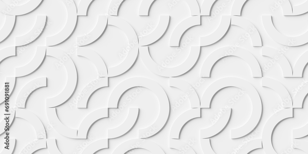 Poster array or grid of random rotated white partial rings background wallpaper banner texture