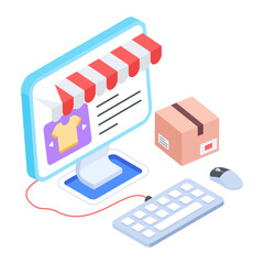 Customizable isometric icon of buy online 