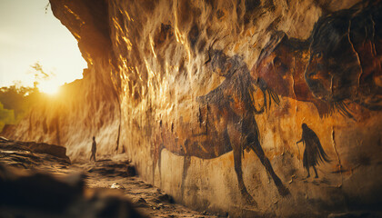 Recreation of rock paintings in a rock