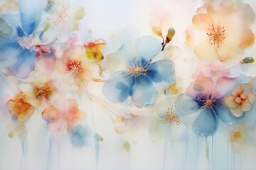 An epoxy wall texture with a soft, watercolor floral pattern in pastel hues