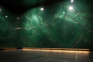 A deep emerald green epoxy wall texture with a glossy, jewel-like finish