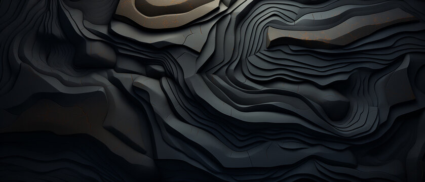 Minimalistic abstract topographic pattern in charcoal and black . Ancient rock formations, Graphic resource background and wallpaper.