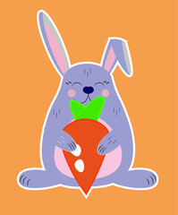 Cute rabbit holding a carrot flat vector sticker