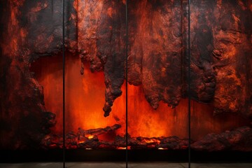 A fiery red and black epoxy wall texture evoking the energy of a volcano