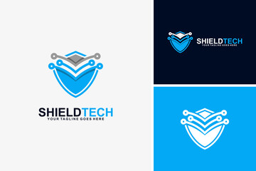 Shield tech logo design vector, Technology logo design template
