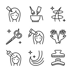 Hairdresser service line icons set. Professional hair styling. Beauty industry - obrazy, fototapety, plakaty