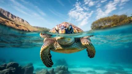 Fototapeten turtle swimming in the ocean © Afaq