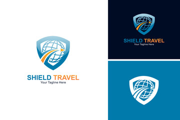 Shield travel logo design vector, map logo design template