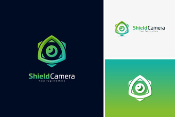 Shield camera logo design vector, technology logo design template