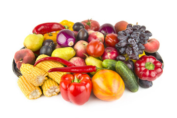 Set of vegetables and fruits isolated on a white.