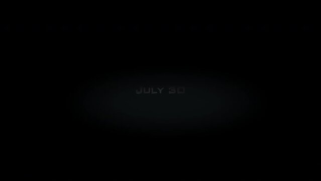 July 30 3D title metal text on black alpha channel background