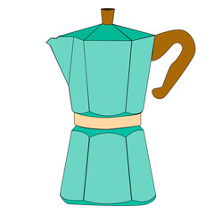 Italian coffee maker or moka pot green pastel.
flat design. Vector illustration