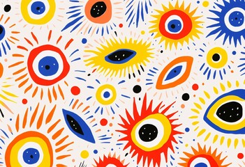 a colorful abstract motif of eyes either on the left or right minimalist surrealism