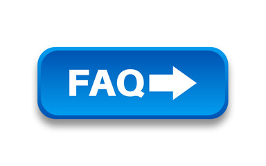 Blue FAQ, Frequently Asked Question button isolated on transparent background.