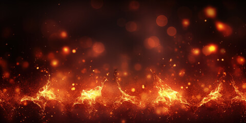Naklejka premium Fire embers particles over black background. Fire sparks background. Abstract dark glitter fire particles lights, generative ai