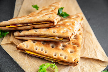 sandwich cheese ham meat plate snack eating appetizer meal food snack on the table copy space food background rustic top view