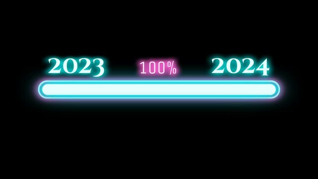 2023 to 2024 progress bar animation in neon light. new year welcome animation.