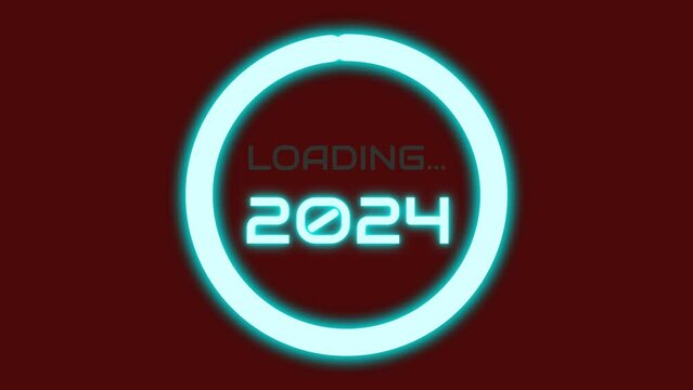 2024 is loading concept in bright blue light with blinking effect. happy new year concept.