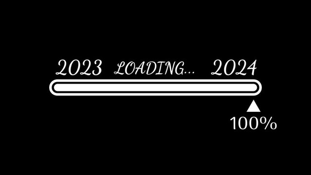 New year 2024 loading bar animation on black screen.