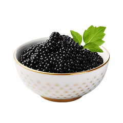 Bowl of black caviar with a leaf-isolated background