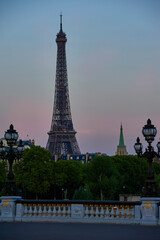 Fototapeta na wymiar Early morning at Alexander III bridge, Paris
