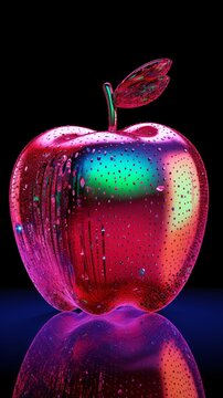 Red chrome mirrored apple art ornament decoration on a black background 