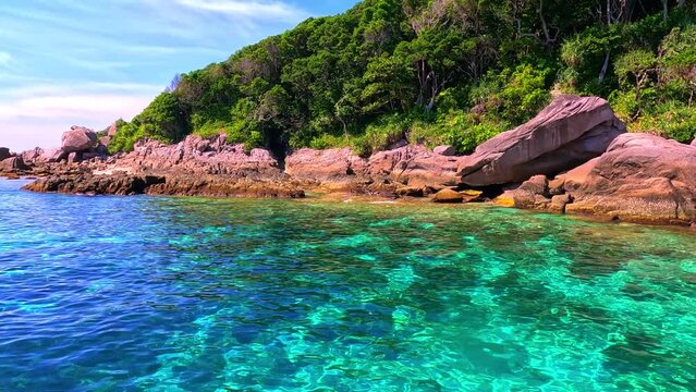 Kho Similan Island Coral reef teaming with reef fish of various colours. the Andaman Sea in Thailand turquoise blue waters white sandy beaches