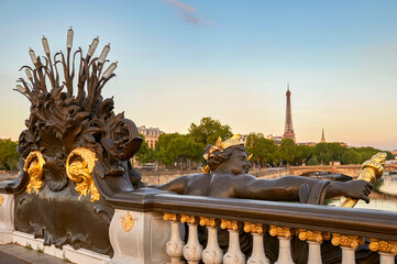 Early morning at Alexander III bridge, Paris - obrazy, fototapety, plakaty