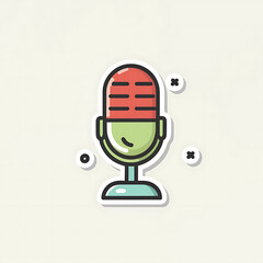 pastel colors ,Microphone , logo , illustration , vector , cartoon , white outline , thin outline , sticker  Generative AI