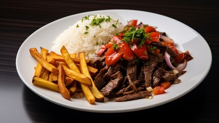 Lomo Saltado: Peruvian Stir-Fry Sirloin with Rice and Fries