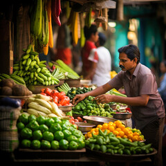 Man purchasing fresh vegetables at street vegetable shop