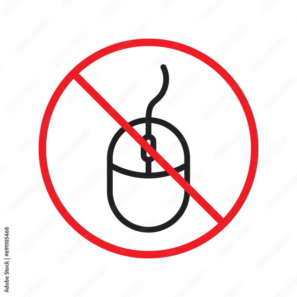 Poster forbidden computer mouse icon. no mouse device vector icon. no computer cursor pictogram. prohibited