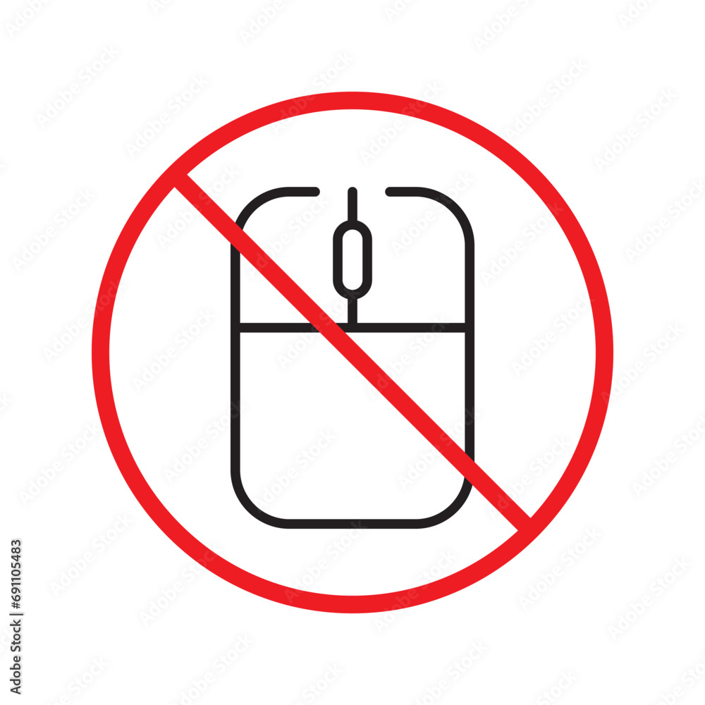 Poster forbidden computer mouse icon. no mouse device vector icon. no computer cursor pictogram. prohibited