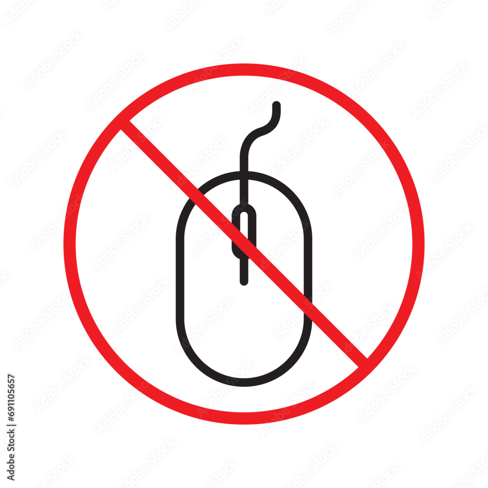 Poster forbidden computer mouse icon. no mouse device vector icon. no computer cursor pictogram. prohibited