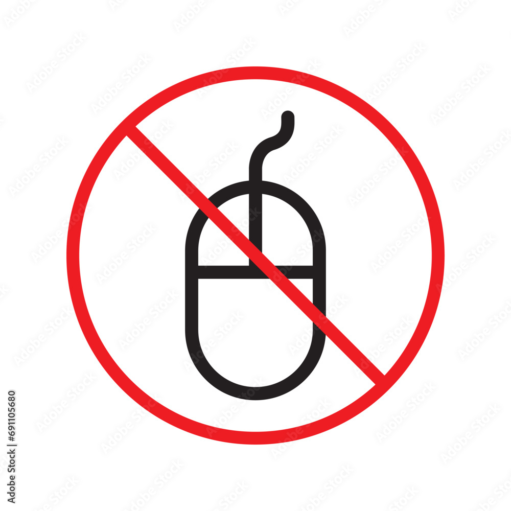 Poster forbidden computer mouse icon. no mouse device vector icon. no computer cursor pictogram. prohibited