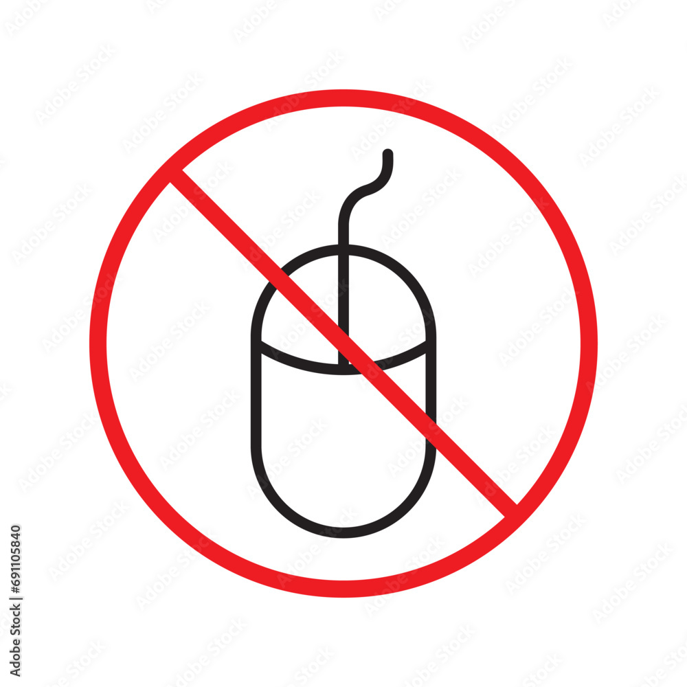 Poster forbidden computer mouse icon. no mouse device vector icon. no computer cursor pictogram. prohibited