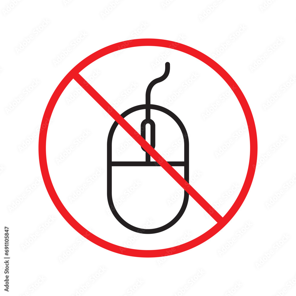 Poster forbidden computer mouse icon. no mouse device vector icon. no computer cursor pictogram. prohibited