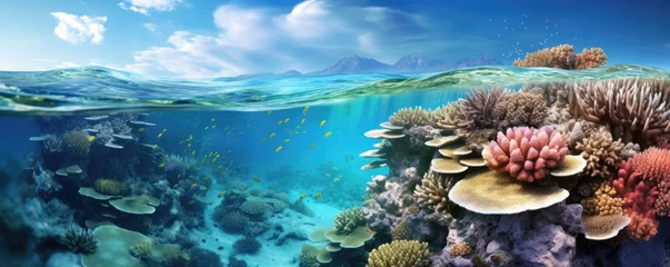 Fototapeten Great barrier reef australia coastilne. Blue ocean coral queensland. Generative ai © alexanderuhrin