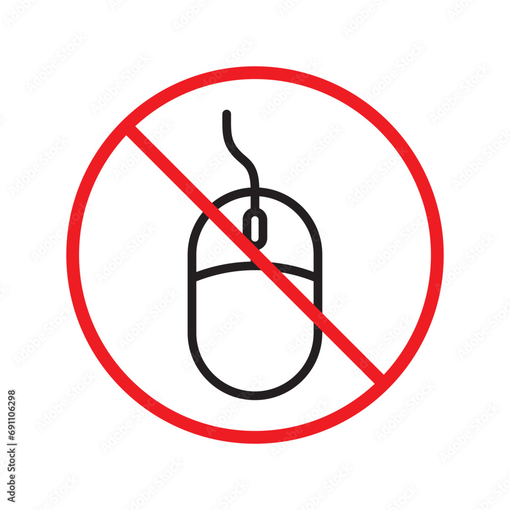 Poster forbidden computer mouse icon. no mouse device vector icon. no computer cursor pictogram. prohibited