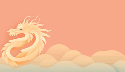 Vector illustration of a minimalist dragon for use as a background for Chinese New Year. - obrazy, fototapety, plakaty