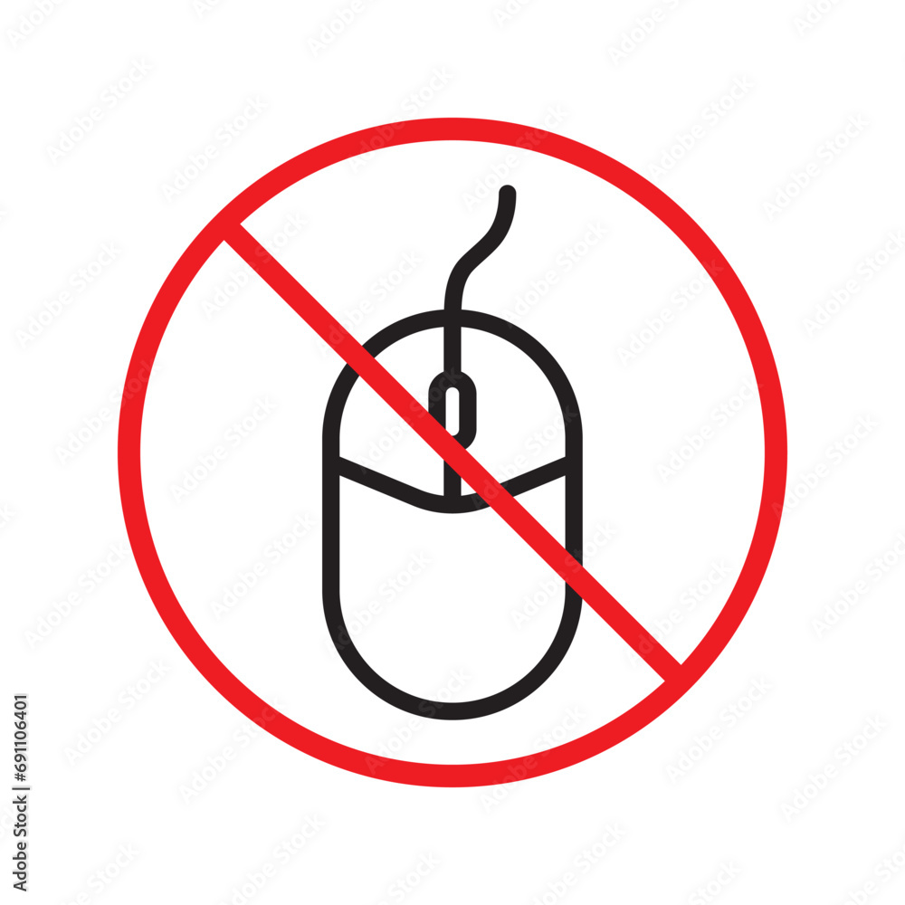 Poster forbidden computer mouse icon. no mouse device vector icon. no computer cursor pictogram. prohibited