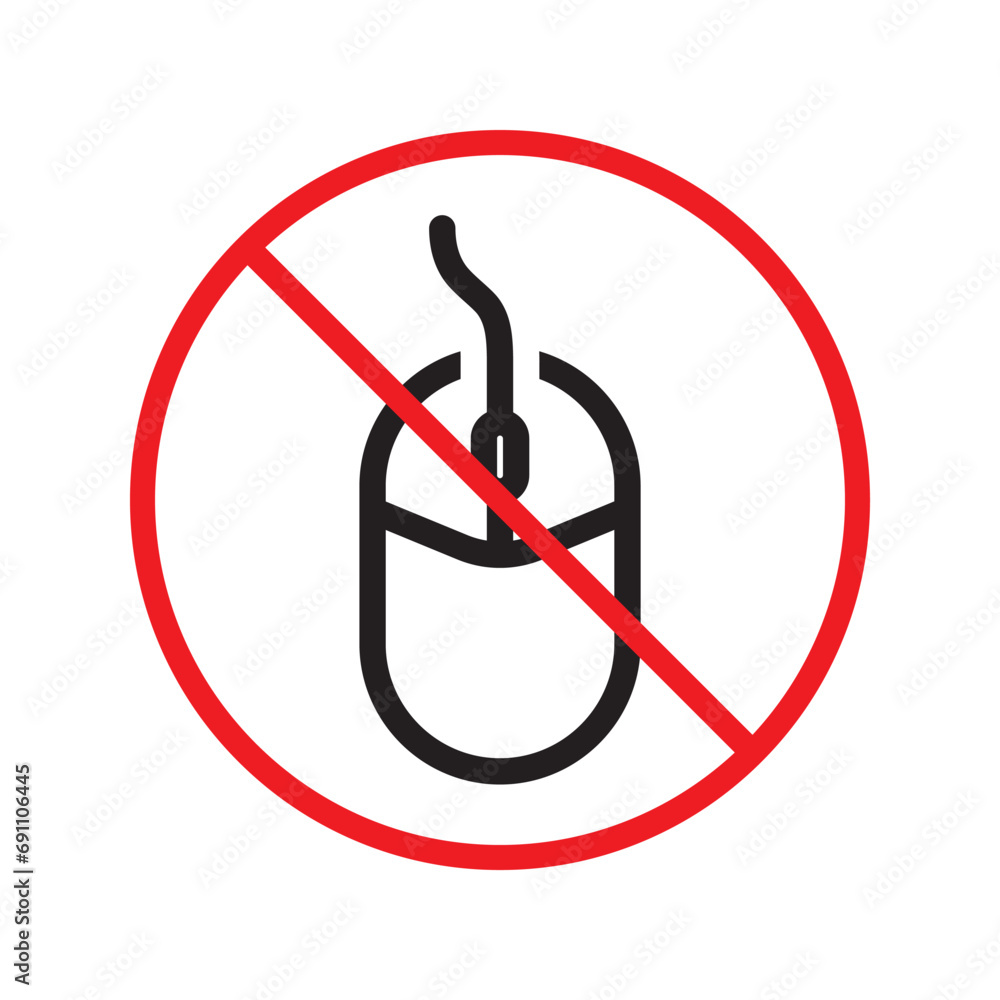 Poster forbidden computer mouse icon. no mouse device vector icon. no computer cursor pictogram. prohibited