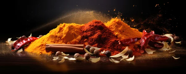 Wall murals Hot chili peppers turmeric and chili powder with spices