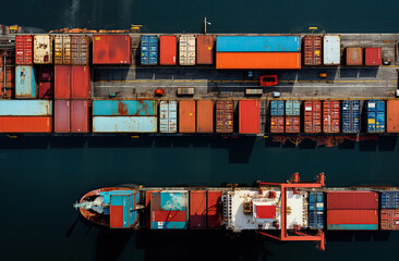 Obraz premium background, logistic, shipping, transportation, cargo, trade, transport, export, import, commerce. the most global shipping operations ship boat cargo container and crane on ocean background.