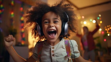 Close up shot of energetic joyful kid doing charming dance moves for social media platform, following viral challenge. 