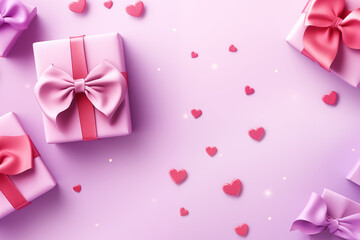 pink gift boxes presents illustration top view with hearts